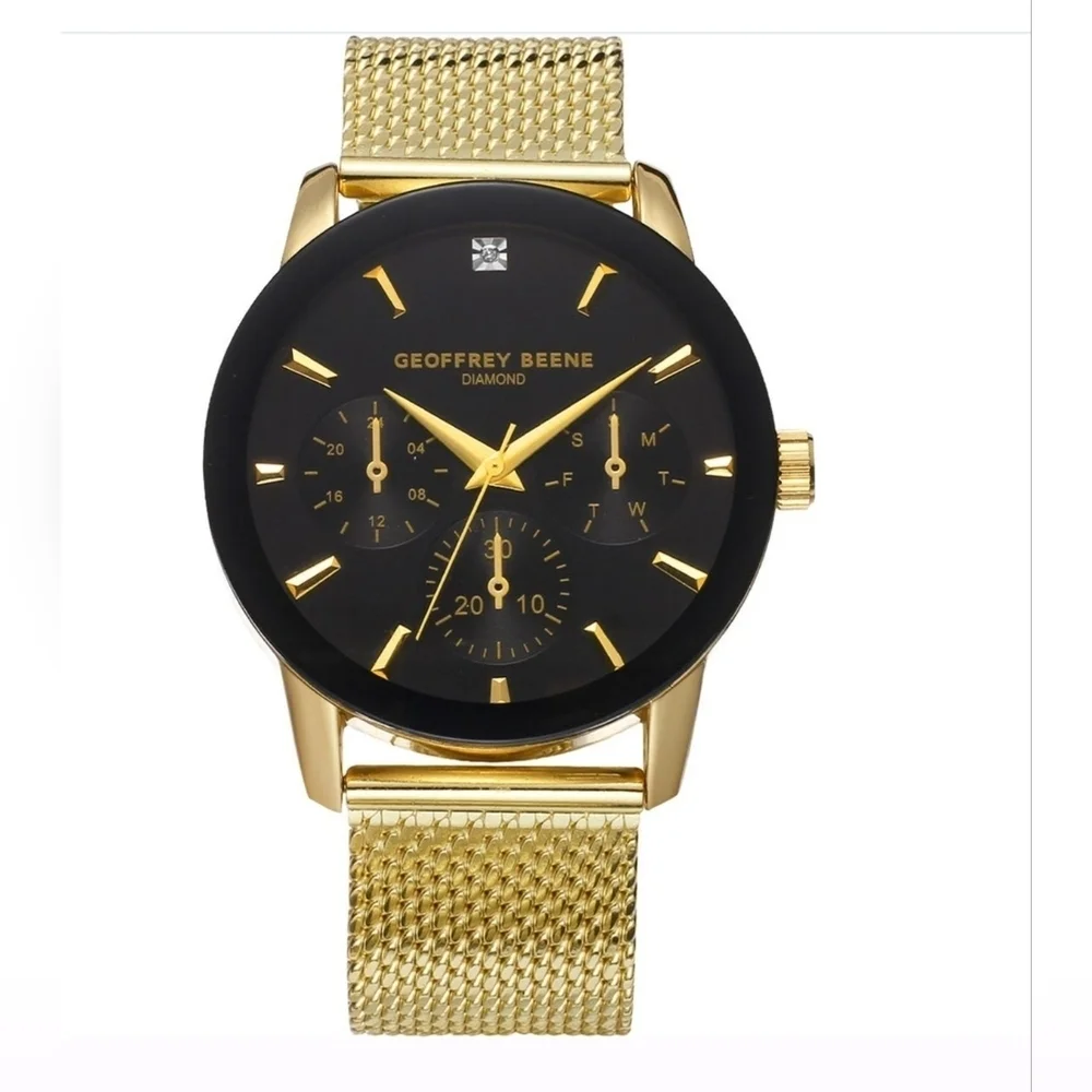 Geoffrey Beene Genuine Diamond Mesh Strap Gold Watch